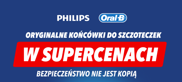 Logo Philips i Oral-B oraz napis: Oryginalne ko?c?wki do szczoteczek w supercenach. Bezpiecze?stwo nie jest kopi?.