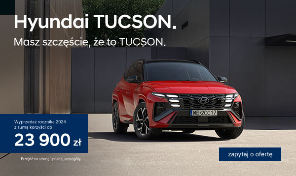 Hyundai TUCSON. Masz szczęście, że to TUCSON. Wyprzedaż rocznika 2024 z sumą korzyści do 23 900 zł. Zapytaj o ofertę. Przejdź na stronę i poznaj szczegóły.